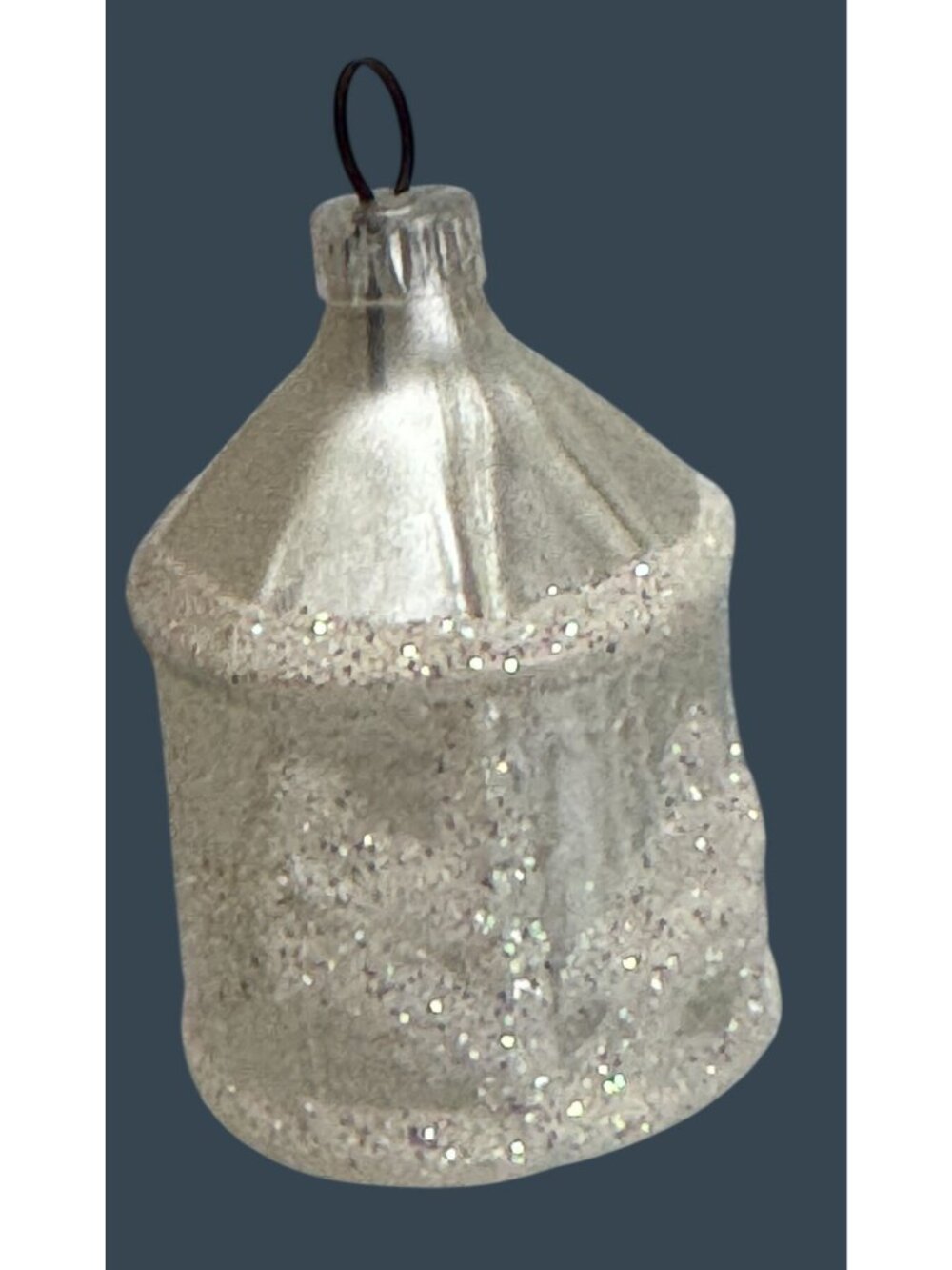Vintage Germany White Glitter Lantern Cottage Glass Christmas Ornament 2 1/2" - Picture 5 of 7